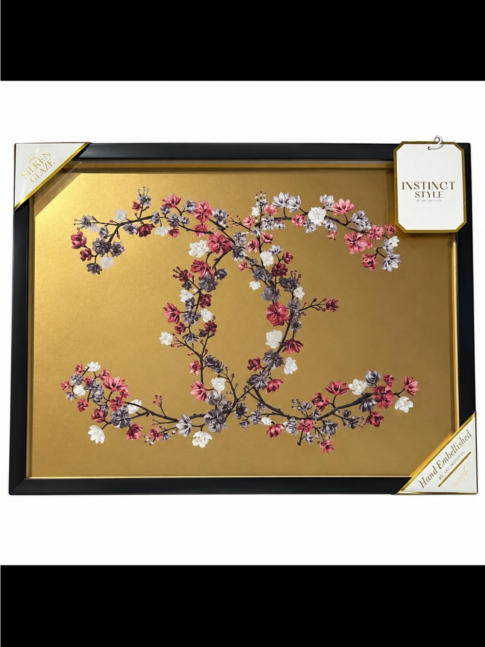 Floral Gold Wall Art with Black Frame by Instinct Style NWT